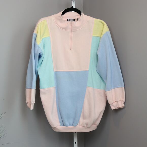 Gitano Tops - Vintage Gitano Colorblock Quarter Zip Sweatshirt Pastel Pullover Size M